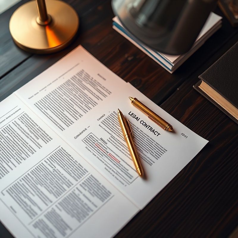 Pagini de contract juridic pe un birou antracit, un pix auriu